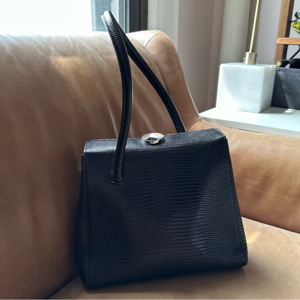 Little Liffner MADAME MADEMOISELLE black Lizard LEATHER SMALL MINI BAG PURSE - Picture 3 of 14